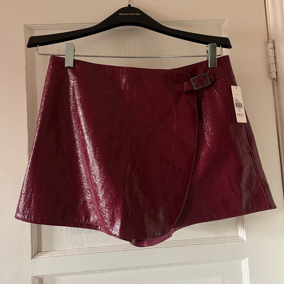 Anthropologie / Maeve Faux Leather Mini Skort - Red Berry - Picture 3 of 5